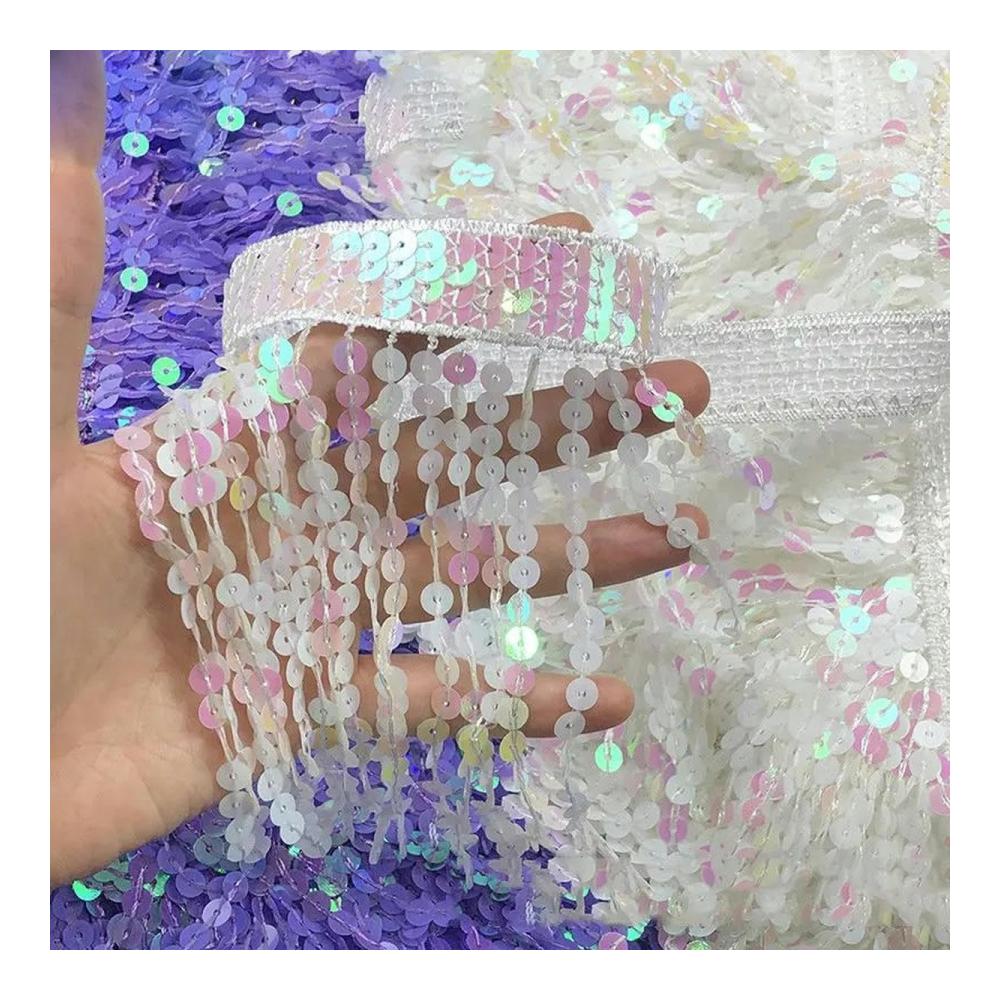 2/4 Yards 15 cm Weiße Pailletten-Quasten-Spitze Fransen-Borten Band DIY - Handgefertigte Dekoration für Tanzkleider und mehr - Elegantes Zubehör für beeindruckende