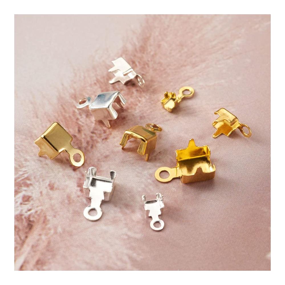 Exklusive Schmuckherstellung 1 Box mit 500 Messing Cup Chain Enden - Strass Cup Chain Verbinder in Silber und Gold 5 Größen für faszinierende Ketten-Akzente bei der Gestaltung von Ohrringen und Charms