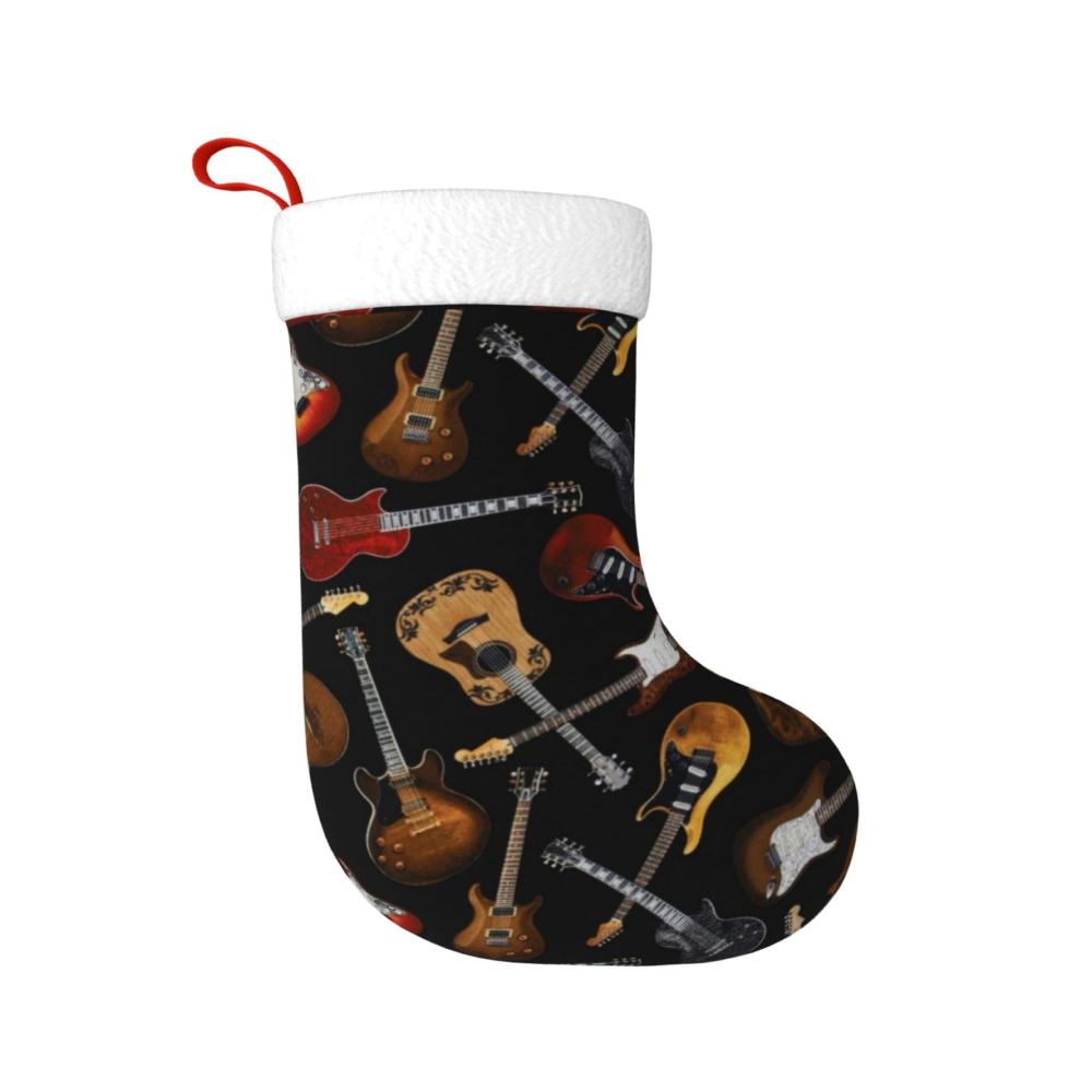 Einzigartige Nikolausstiefel Personalisierte Weihnachtsstrümpfe mit Gitarren-Design - Ideale Dekoration für die Familienurlaubsparty. Hochwertige Weihnachtssocken für festliche Atmosphäre