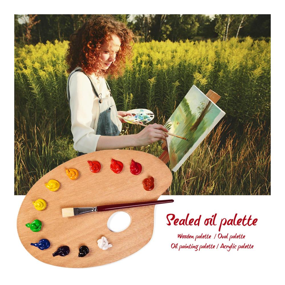 Malkästen Deluxe Hochwertige Winfred 2 Stück Holzmalpalette Set für Kinder & Künstler - Acryl Oval Mischpalette mit Daumenloch - Perfekte Farbmischpalette für Ölfarben Aquarell & Kunstmalerei