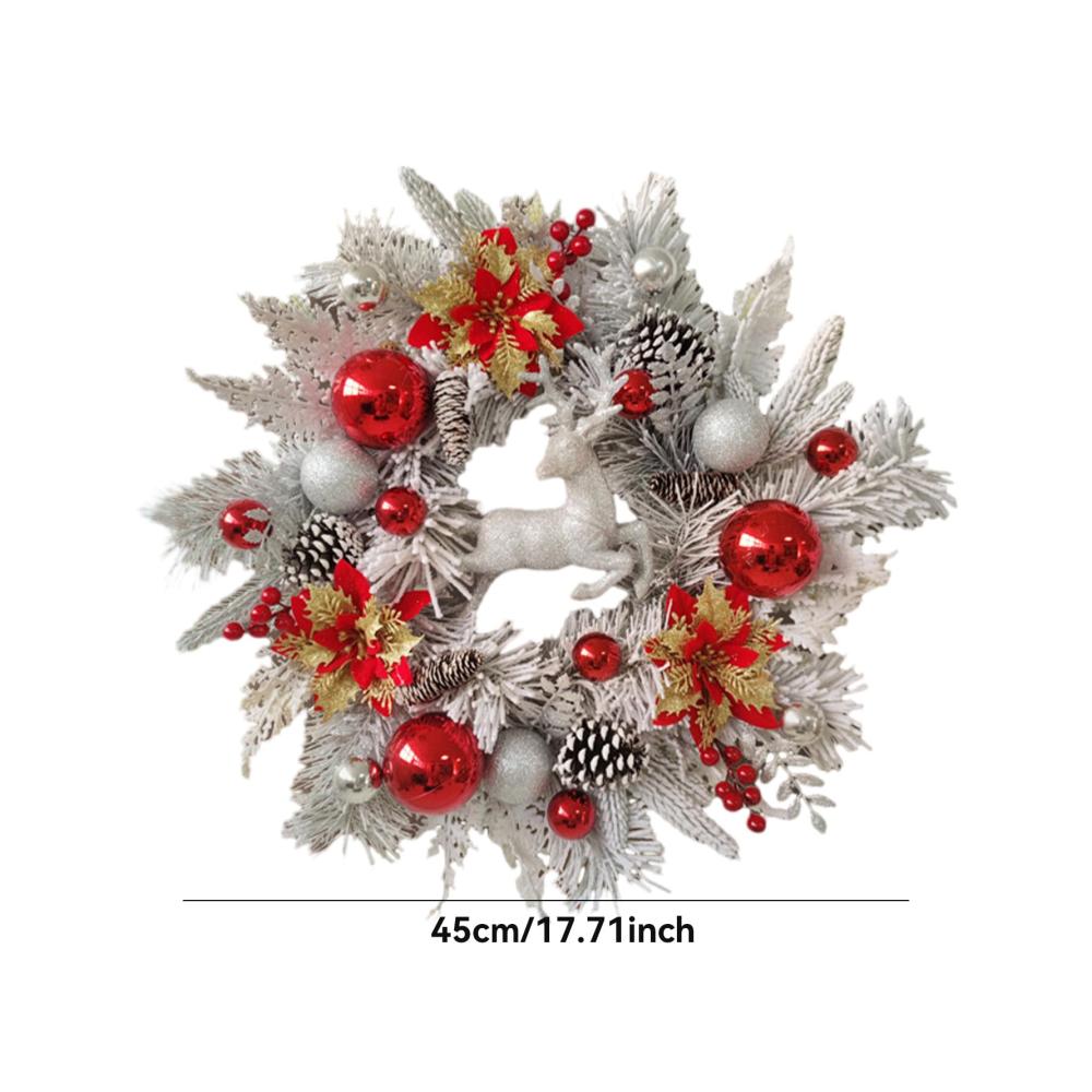 Exklusiver 45cm Weihnachtskranz - Schnee Beflockt Tannenzapfen Beeren Kugeln & Sterne - Weiß Gefrostet - Festlicher Türschmuck für Weihnachten - Großer Künstlicher Kranz & Girlanden Deko