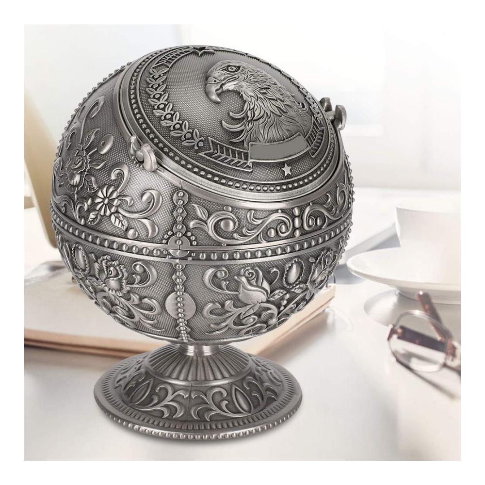 Exklusiver Globus Aschenbecher aus Zinklegierung | Vintage Design mit innovativem Winddicht-Deckel | Stilvolles Kunsthandwerk für Heimdekoration | Perfektes Accessoire