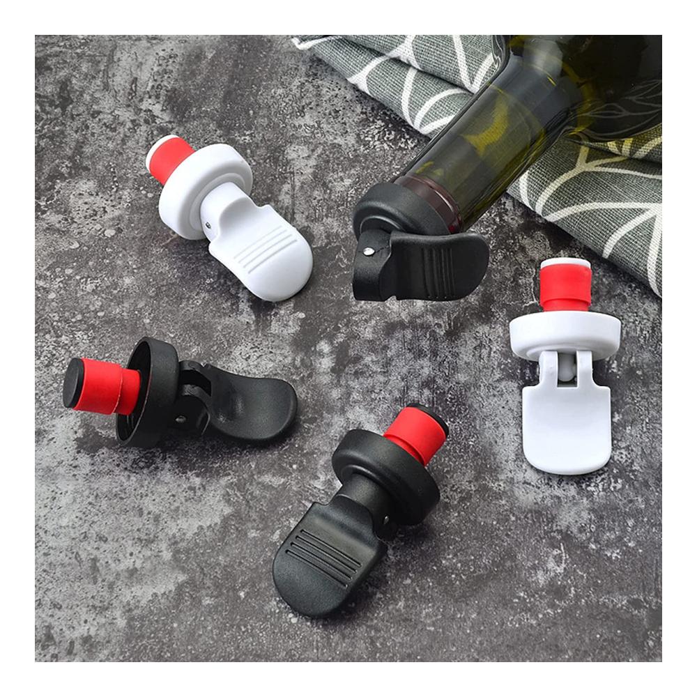 Premium 8er Set Weinverschlüsse & Ausgießer | Auslaufsicherer Vakuumverschluss mit Hebel | Hält Wein frisch | Wiederverwendbare Flaschenverschlüsse für Wein Champagner B