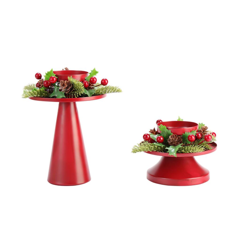 Stilvolles Set mit 2 roten Weihnachtskranz-Kerzenhaltern in Glas für festliche Anlässe | Dekorative Kerzenständer für Hochzeiten Feiertage & mehr