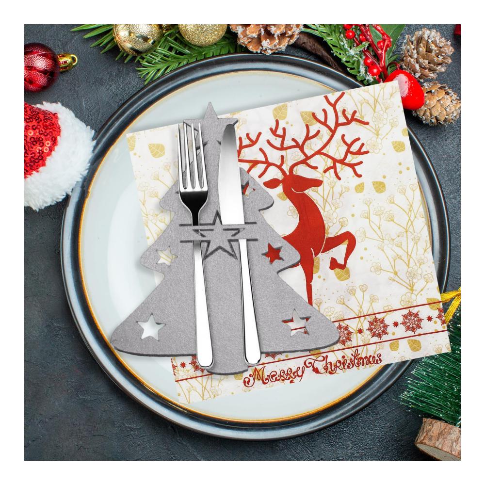20 Stück Weihnachtsbaum Besteckhalter & -ständer Filz Tannenbaum Rentier Serviettenhalter Set für festliche Tischdekoration - Weihnachtsdekoration für Partys und Feiern