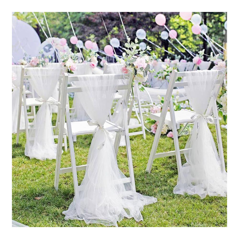 2er Set Stuhlhusse Hochzeit Weiß - Romantische Tüllhusse für elegante Stühle - Perfekte Dekoration für Hochzeiten & Events - Universal Stretch Hussen - 260cm x 150cm