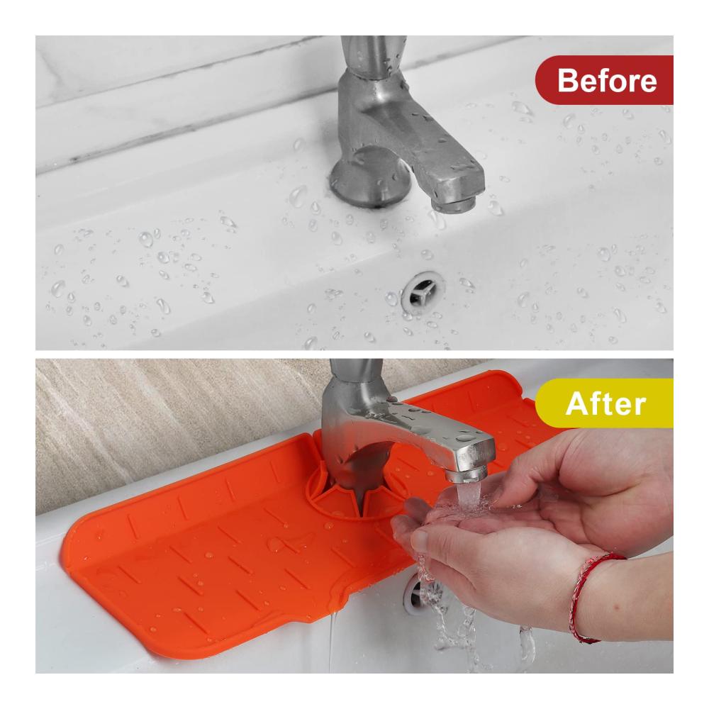 Ultimativer Spritzschutz KeautFair Silikon Matte für Wasserhahn | Absorbierende Küchenarmaturunterlage | Arbeitsplatten- und Spülenspritzschutz | Ideal für Zuhause Bad Bar - Orange