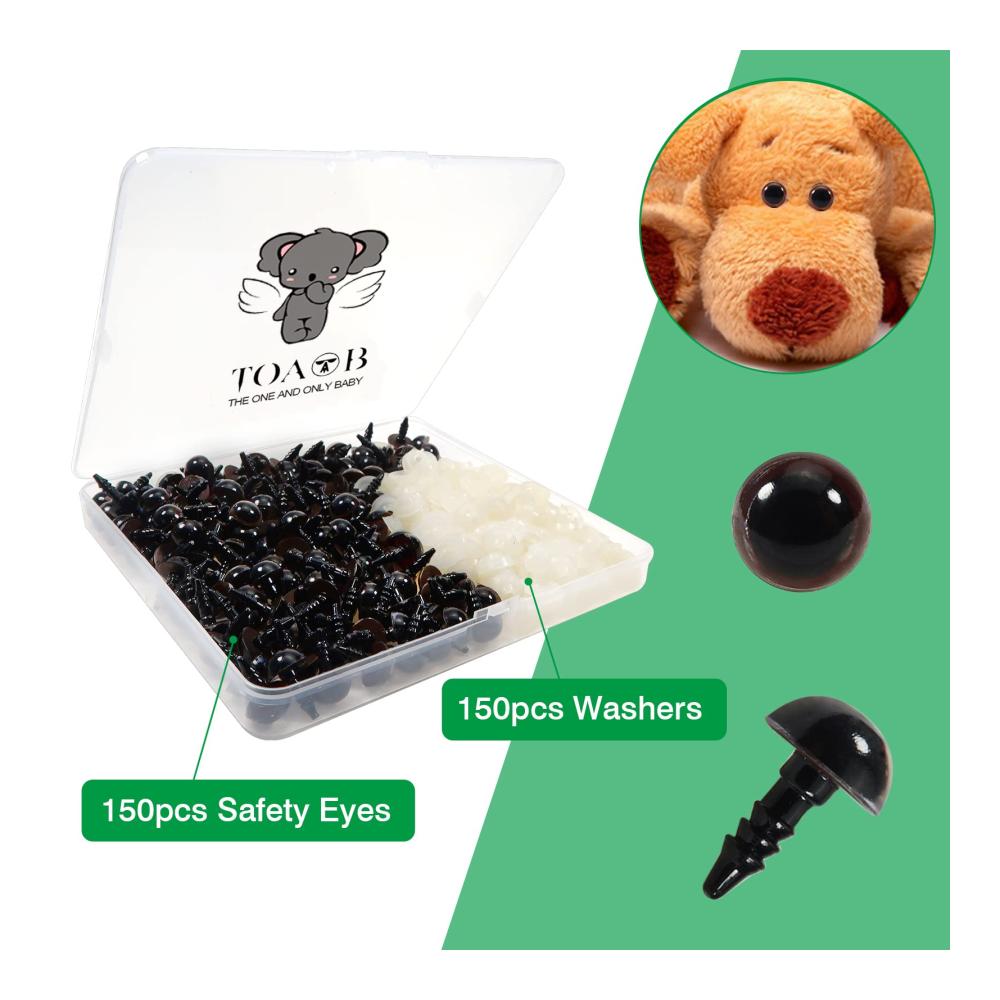 150 Stück hochwertige Augen 10mm Sicherheitsaugen für Puppen Teddys & mehr - Braune Kunststoffaugen mit Unterlegscheiben für DIY Amigurumis & Häkeltiere - Bastelmaterial für kreative Projekte