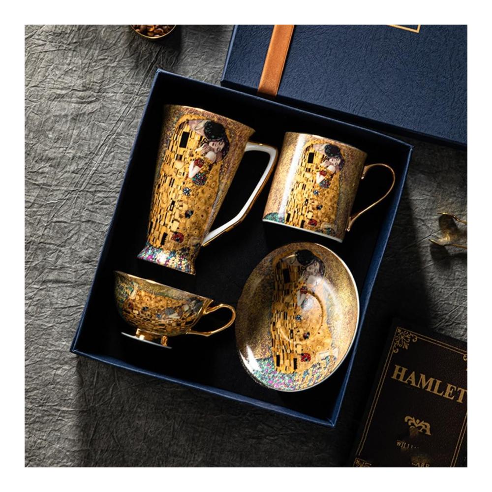 Genießen Sie Ihren Nachmittagstee mit Stil Kaffeetasse & Untertasse aus hochwertigem Porzellan - Elegantes Keramikbecher-Set als ideales Geschenk für Teeliebhaber (Color 1 Cup Set