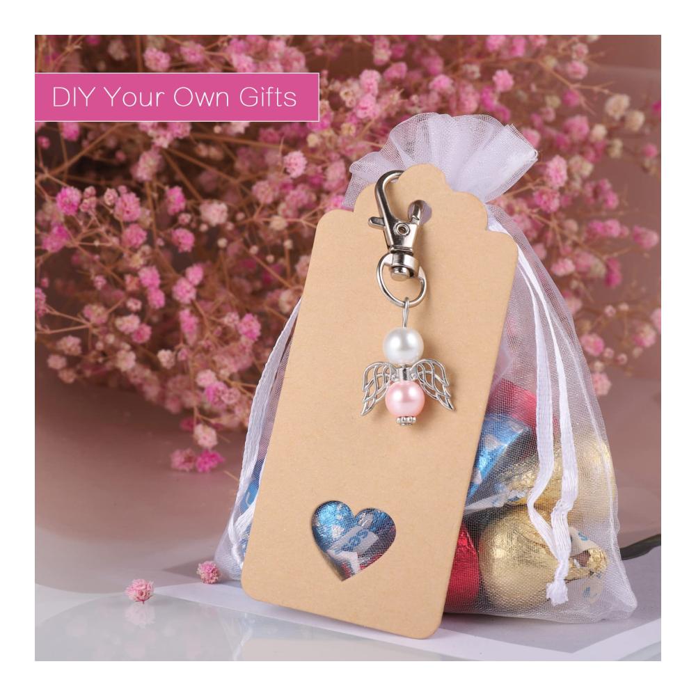 30 Stück Schutzengel Anhänger Schlüsselanhänger-Packs Perfekte Gastgeschenke für Taufe Hochzeit Party & Weihnachten. Inklusive Organza- und Kraftpapierbeuteln