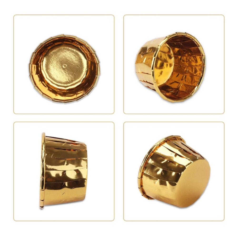 100 Einweg-Backbecher Goldfolie Cupcake-Förmchen Muffin Liner Partyzubehör Backformen für kleine Köstlichkeiten Pralinenhalter von YUMIN