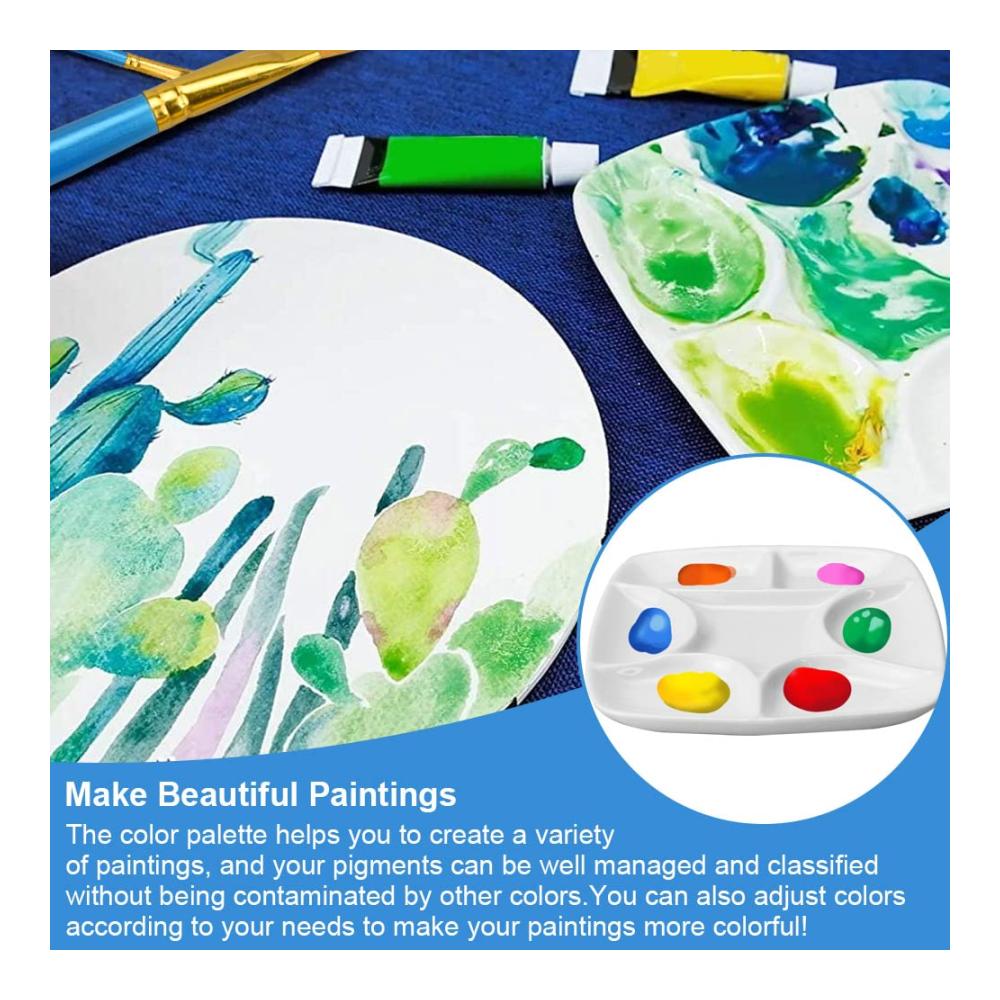 Kreativer Malkasten RECHCIGA Keramik Malerei Palette mit Pinselset für Acryl Aquarell & Ölfarben - Perfekt für Künstler & Hobbyisten - Wasserabweisende Mischpalette mit 8 Farbkammern