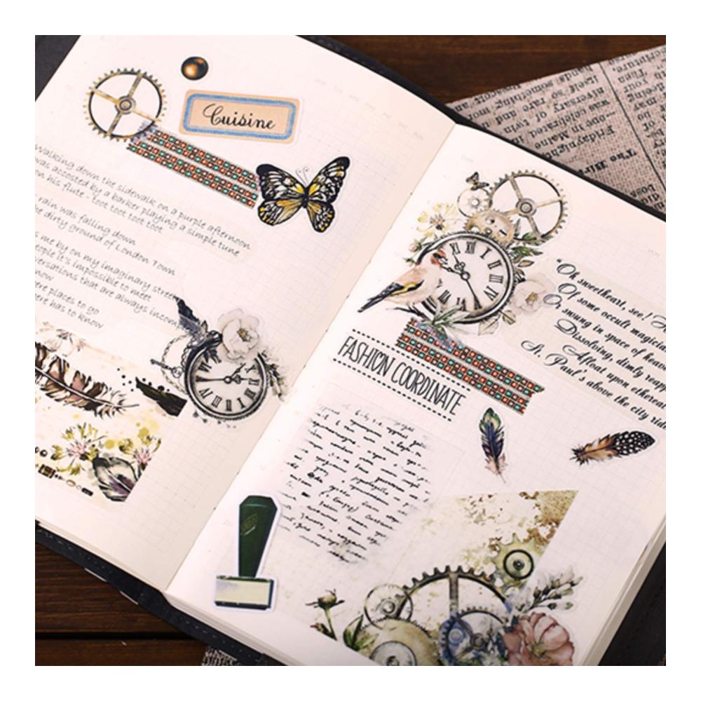 Aquarell Vintage Retro Blume Vogel Uhr Botanischer Planer Sticker Set - DIY Scrapbooking Dekor Aufkleber für Tagebuch Notizbuch Kalender & mehr - Perfekte Geschenkidee für Kreative