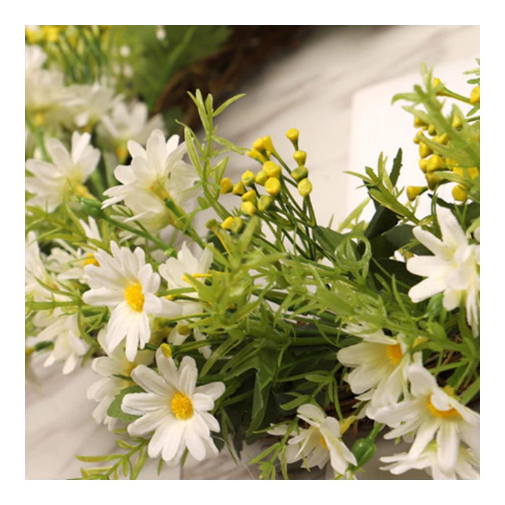 Blühender Gänseblümchenkranz aus Seidenblumen und Grün für Frühling und Sommer – Perfekte Bauernhaus-Dekoration für Fenster und Wände (Gelb 35cm