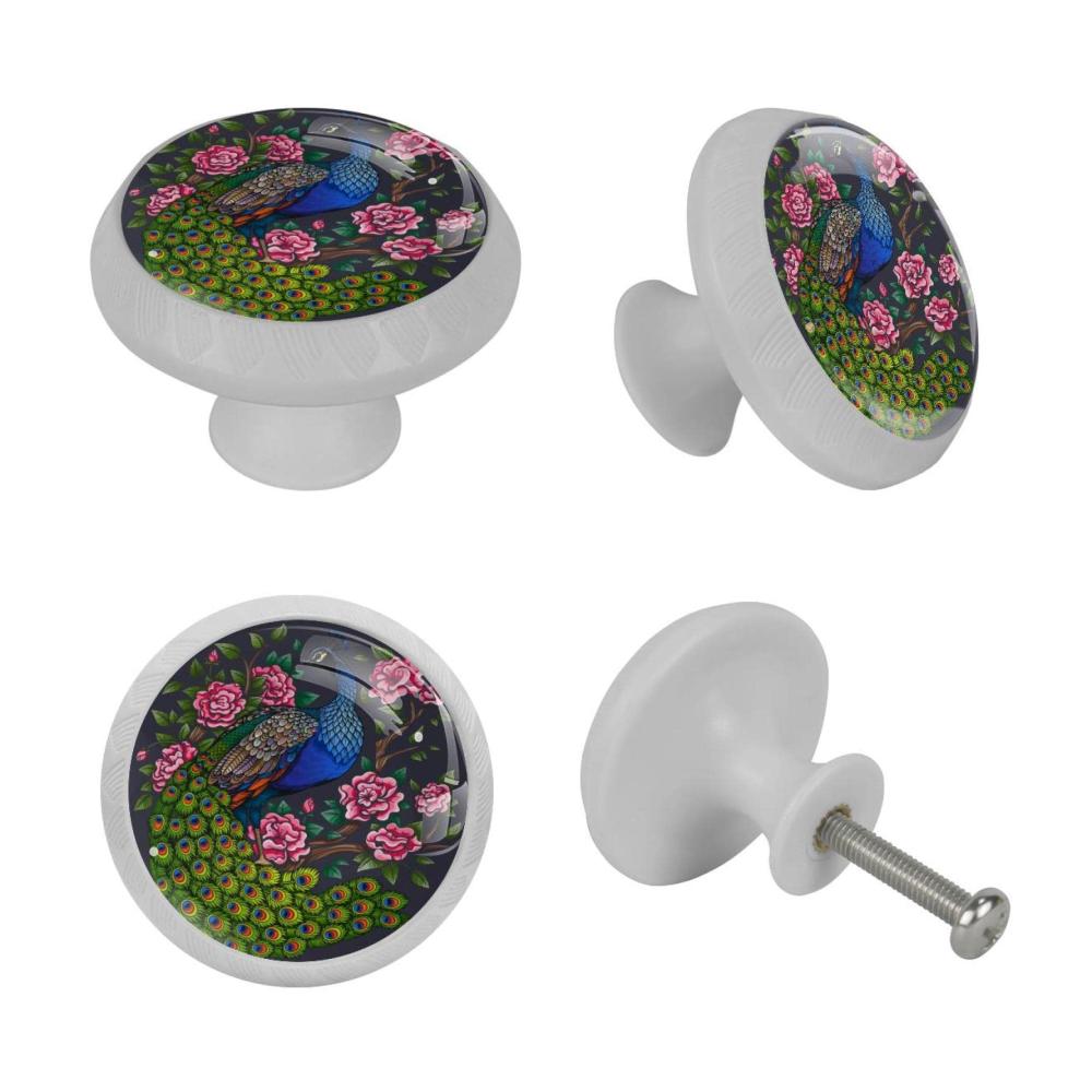 Entzückende Vintage Pfau Blume Schubladenknäufe mit eleganten Henkeln & Griffen | 4er Set für Kommoden Schränke & mehr