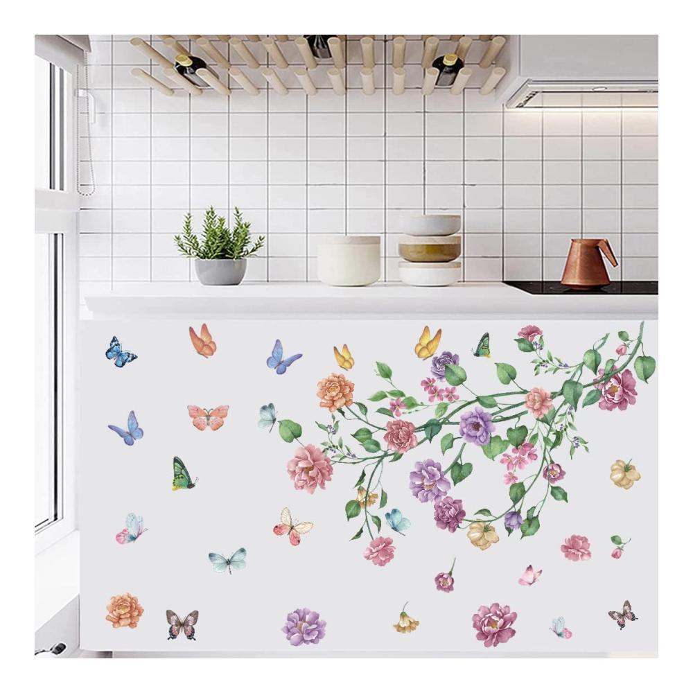 Frühlingszauber Fensterbilder & Aufkleber - Blumen Schmetterlinge - Fensterdeko & Wandaufkleber für Schlafzimmer & Mädchenzimmer - Dekorative Sticker Set