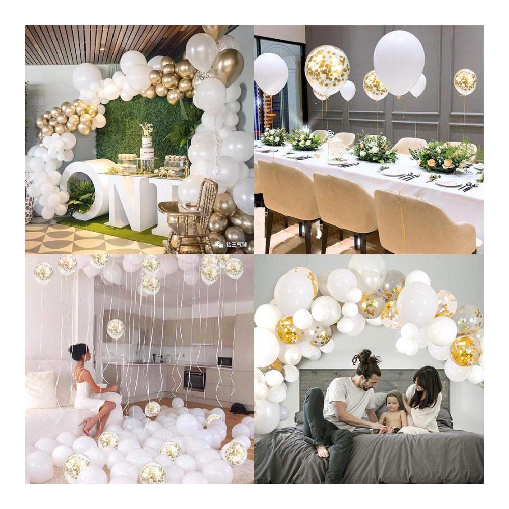 Luftballons Set 60 Latex Ballons für Hochzeit Geburtstag Graduierung & mehr | Helium geeignet mit Glitzer & Konfetti | Dekoration für Weihnachten Valentinstag & Tischdeko in edlem Gold & Weiß