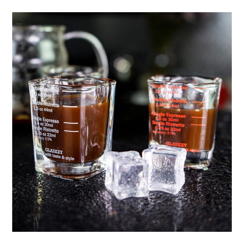 GLASKEY Premium Schnapsgläser 6er Set - 60ml Skalierte Espressomischgläser Ideal für Tequila & Wodka Spülmaschinenfest Perfekt für Partys & Geschenke Weiße Skala