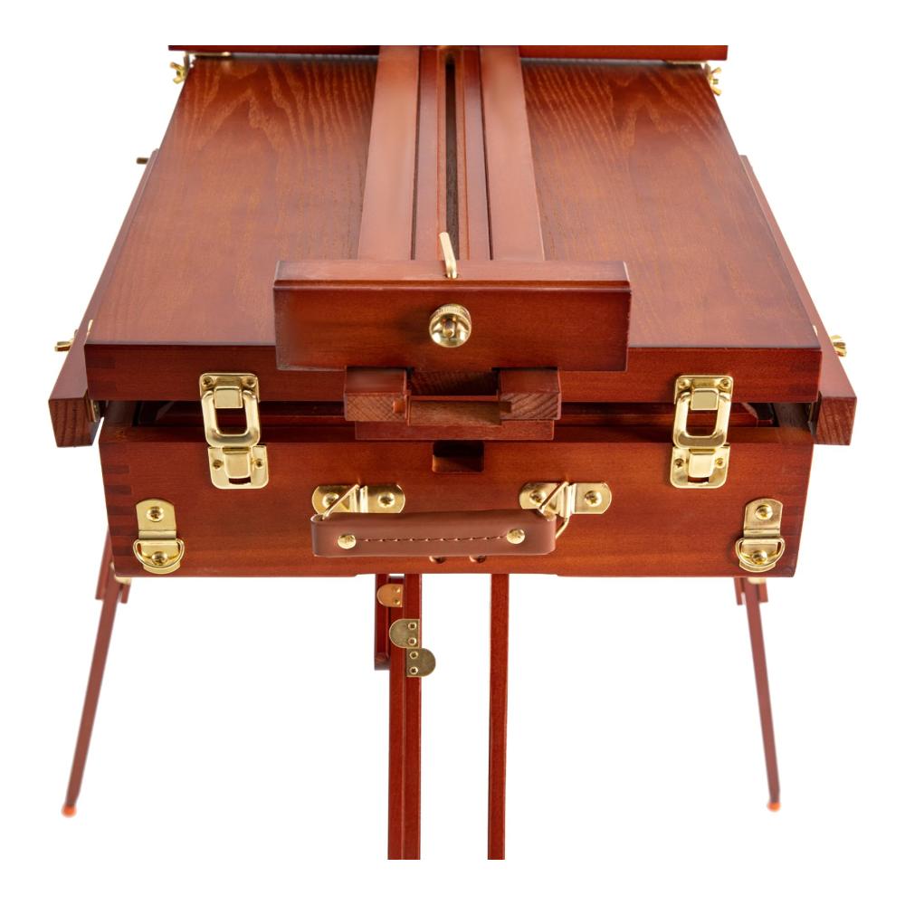 Premium Nussbraune Staffelei Verstellbare Holzstativ Staffelei für Malen Skizzieren & Präsentation - Französische Easel Staffelei mit Schublade & Palette - Robustes Design für Künstler