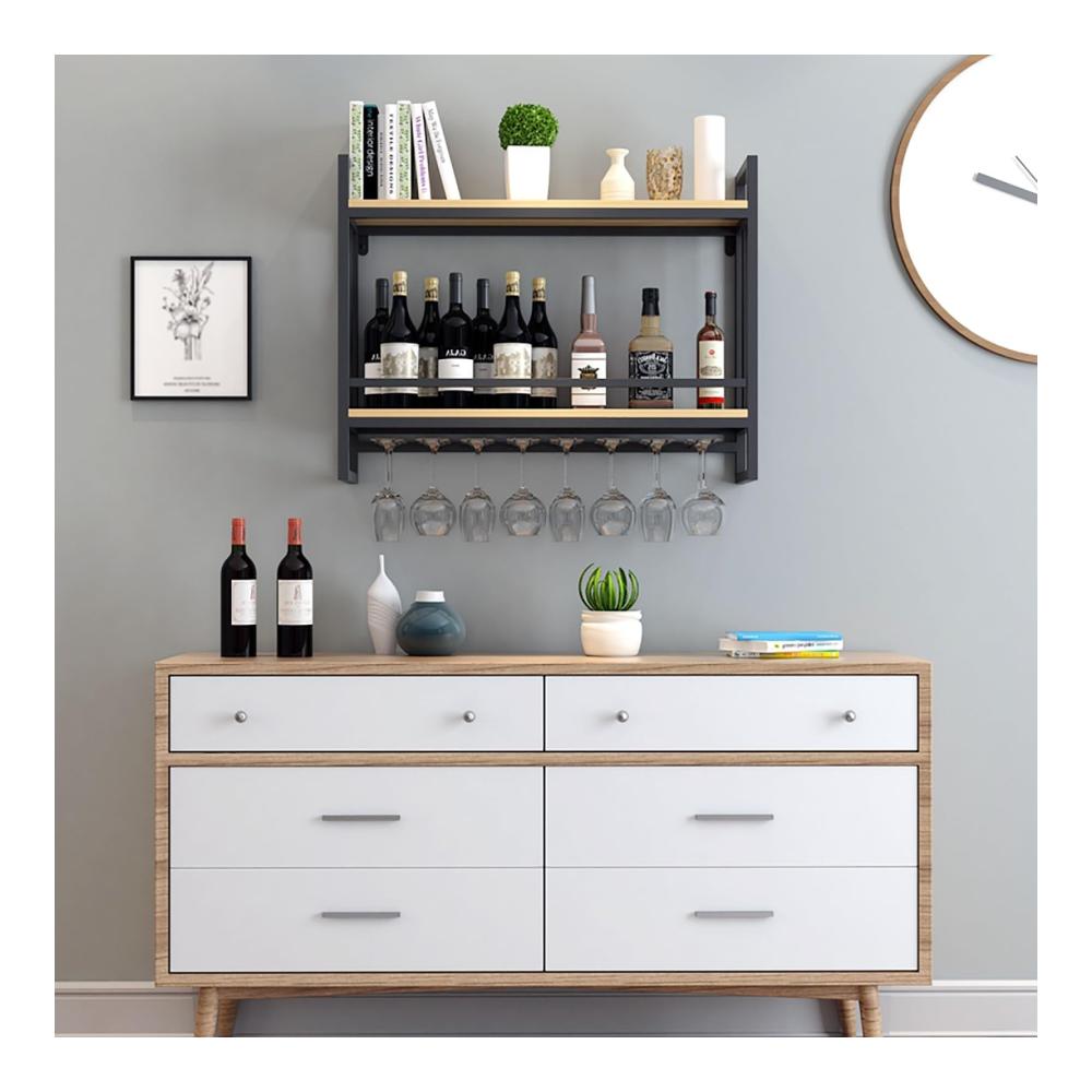 Entdecken Sie Eleganz Weinregal Wand mit Glashalter aus Metall und Holz | Stilvolles Flaschenregal für Esszimmer Restaurant und Bar | Platzsparendes Wandregal für Weinliebhaber | Inklusive Bar-Weinregal und Flaschenhalter für Küchenzauber