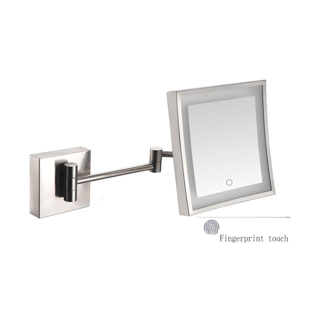 Erleben Sie Perfektion 3X LED-Wand-Kosmetikspiegel aus Edelstahl mit Touchscreen 360-Grad-Schwenkrotation 8 Zoll quadratisch für Badezimmer. Ihr Beauty-Must-Have! (Farbe Nickel Größe USB