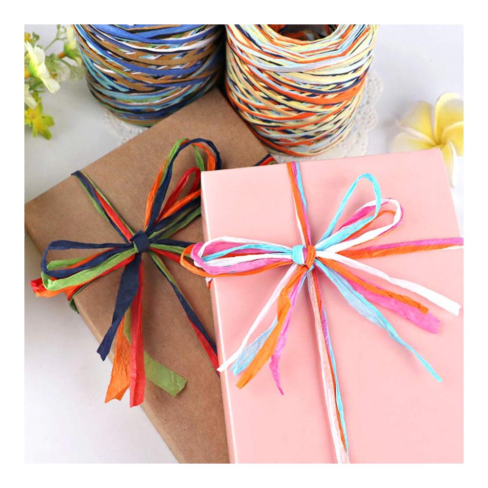 Bunte Raffiabast-Rollen 80m Bastband für Weihnachten Geschenkverpackung Dekoration & mehr - Floristik Weben & Kreatives - 4-Farben-Mix inklusive