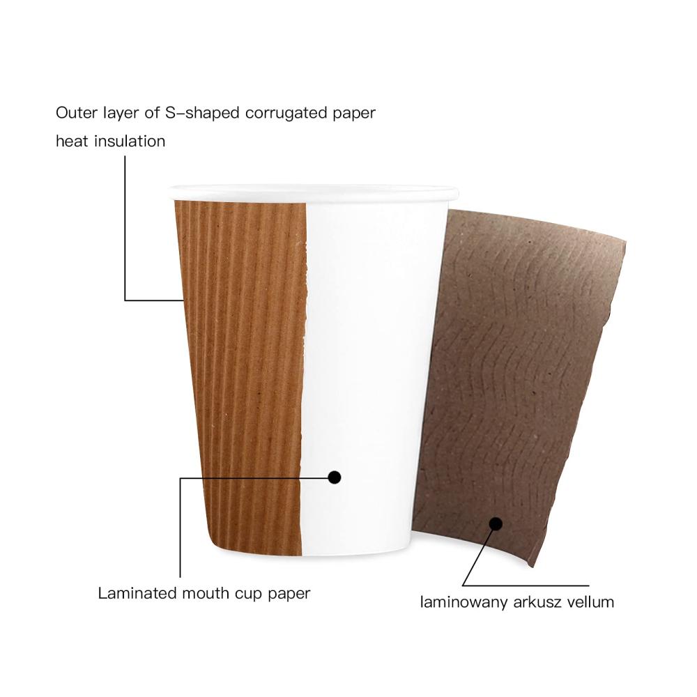 50 Stück 340ml Pappbecher | Recycelbare Kaffeetassen mit isolierter Kraftpapier-Wand | Einweg-Kaffeetassen für heiße & kalte Getränke | Nachhaltig braun