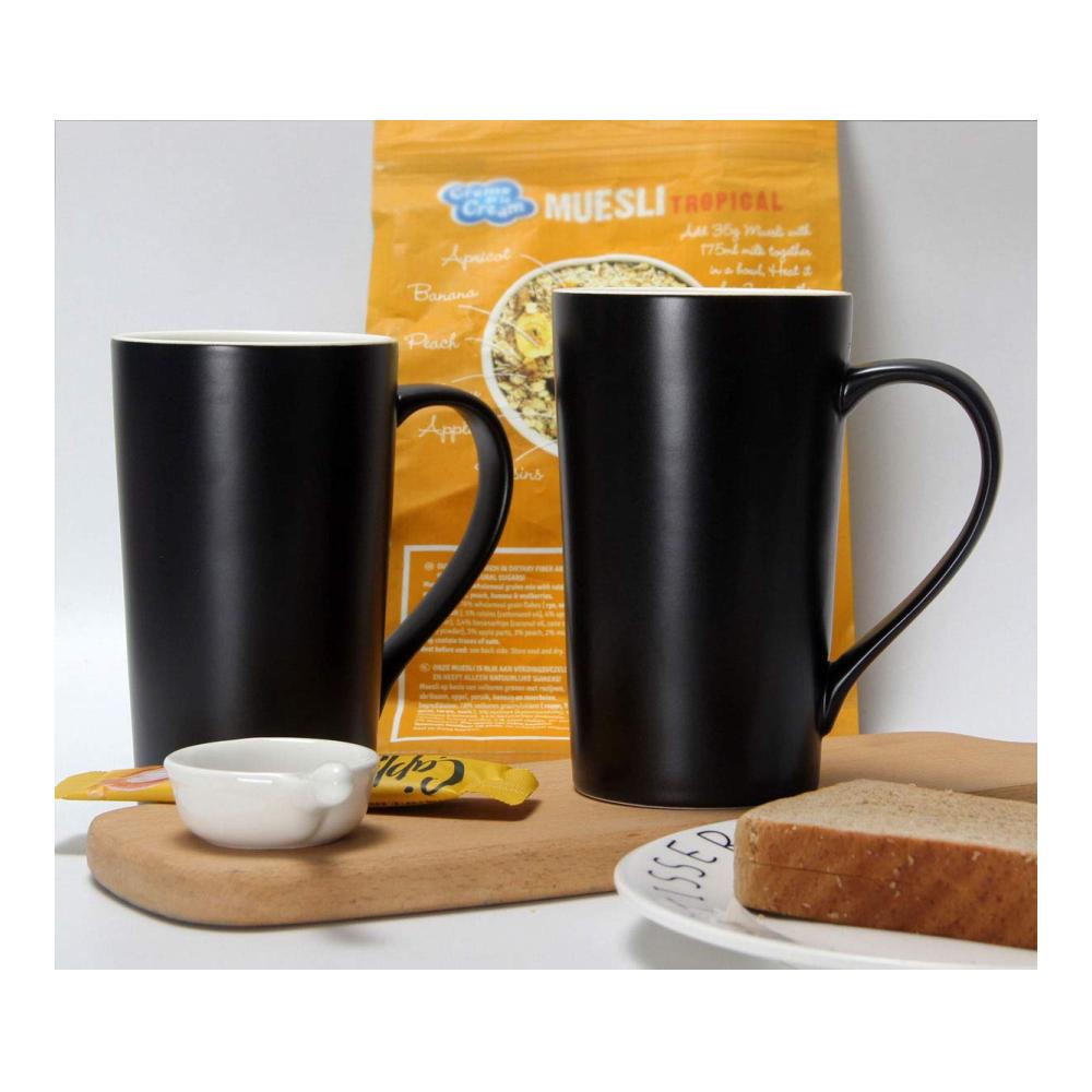 2er-Set Schwarze Bechersets Smilatte Große 600ml Kaffeetassen M007 - Tassen mit Griff für Männer und Väter - Perfekt für den morgendlichen Kaffeegenuss