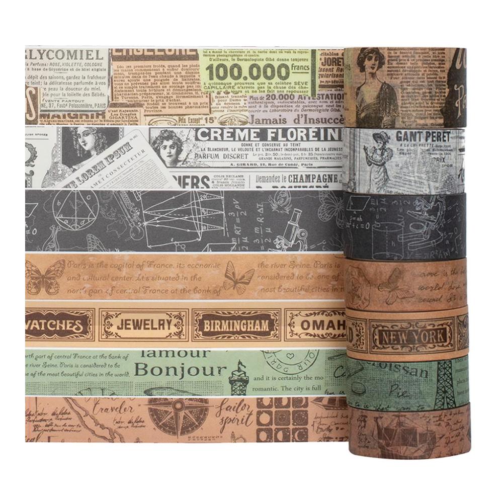 Antike Kartenmuster Washi Tape Set - 10 Rollen breites dekoratives Masking Tape für Kunst DIY Tagebuch Scrapbooking & mehr - Retro Klebebänder für kreative Projekte & Verpackung
