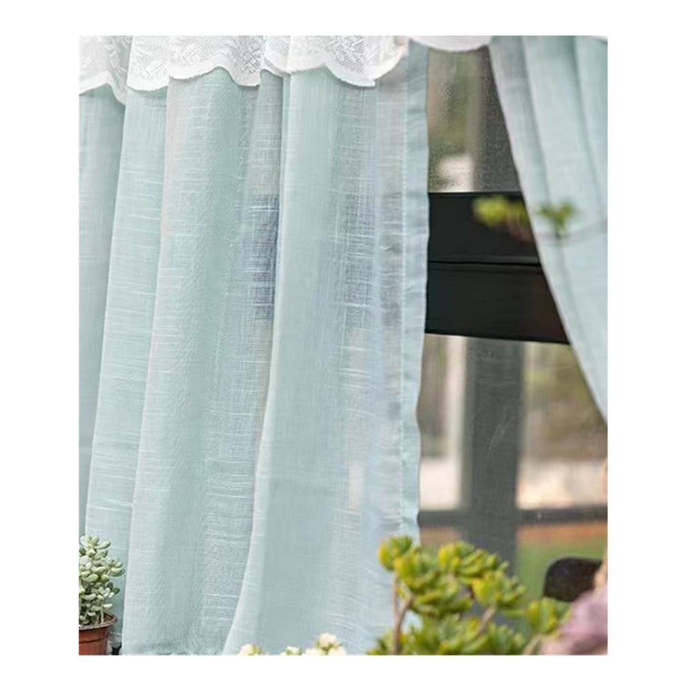 Entzückende Scheibengardine Spitze Bistrogardine mit Pompom-Dekor für kleine Fenster in Küche & Wohnzimmer - Landhausstil Vorhang Schals - Einzelstück (180x60cm) - Frische Eleganz für Ihre Fenster