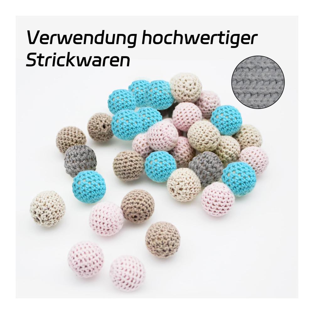 20er Packung DIY Hölzerne Häkelperlen - 20mm Bunte Holzkugeln für Stricken und Dekorationen - Handgefertigte Naturperlen mit Loch - Ideal für Schmuckherstellung und Bastelprojekte - Blau Rosa Beige Hellgrau enthalten