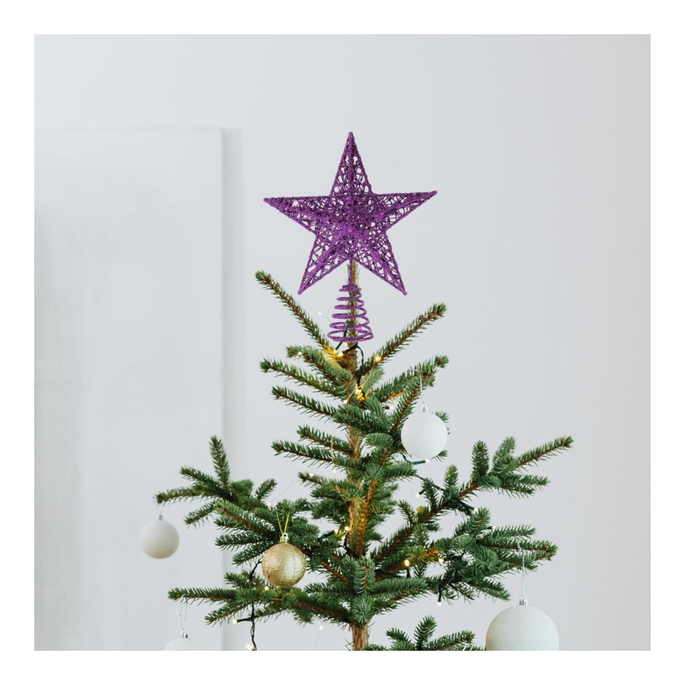 Glitzernde Weihnachtsbaumspitze Lila Stern mit 5 Spitzen für festliche Winterdekoration - Perfekt für Feiertage Partys & Heimdekoration