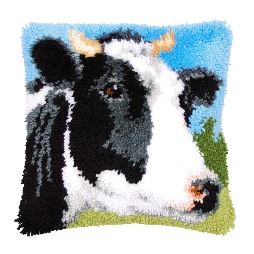 Entdecken Sie kreative Freude mit unseren hochwertigen Knüpf-Sets – VIONNPPT Karikatur Tier Knüpfkissen für Kinder & Erwachsene. Verschönern Sie Ihr Zuhause mit DIY Deko Kissenbezug und Knüpfteppich. Spaß und Entspannung in einem Kit DIY Kissen Latch Hook Kit 43cmX43cm (Kühe