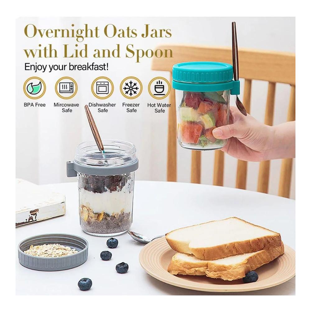 4er Set luftdichte Glasbehälter 350ml - Ideal für Overnight Hafer Salate & mehr! Wiederverwendbar & tragbar - Mit Messmarkierungen & Deckel für Frische - Lebensmittelaufbewahrung für Unterwegs