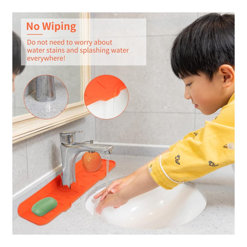 Ultimativer Spritzschutz KeautFair Silikon Matte für Wasserhahn | Absorbierende Küchenarmaturunterlage | Arbeitsplatten- und Spülenspritzschutz | Ideal für Zuhause Bad Bar - Orange