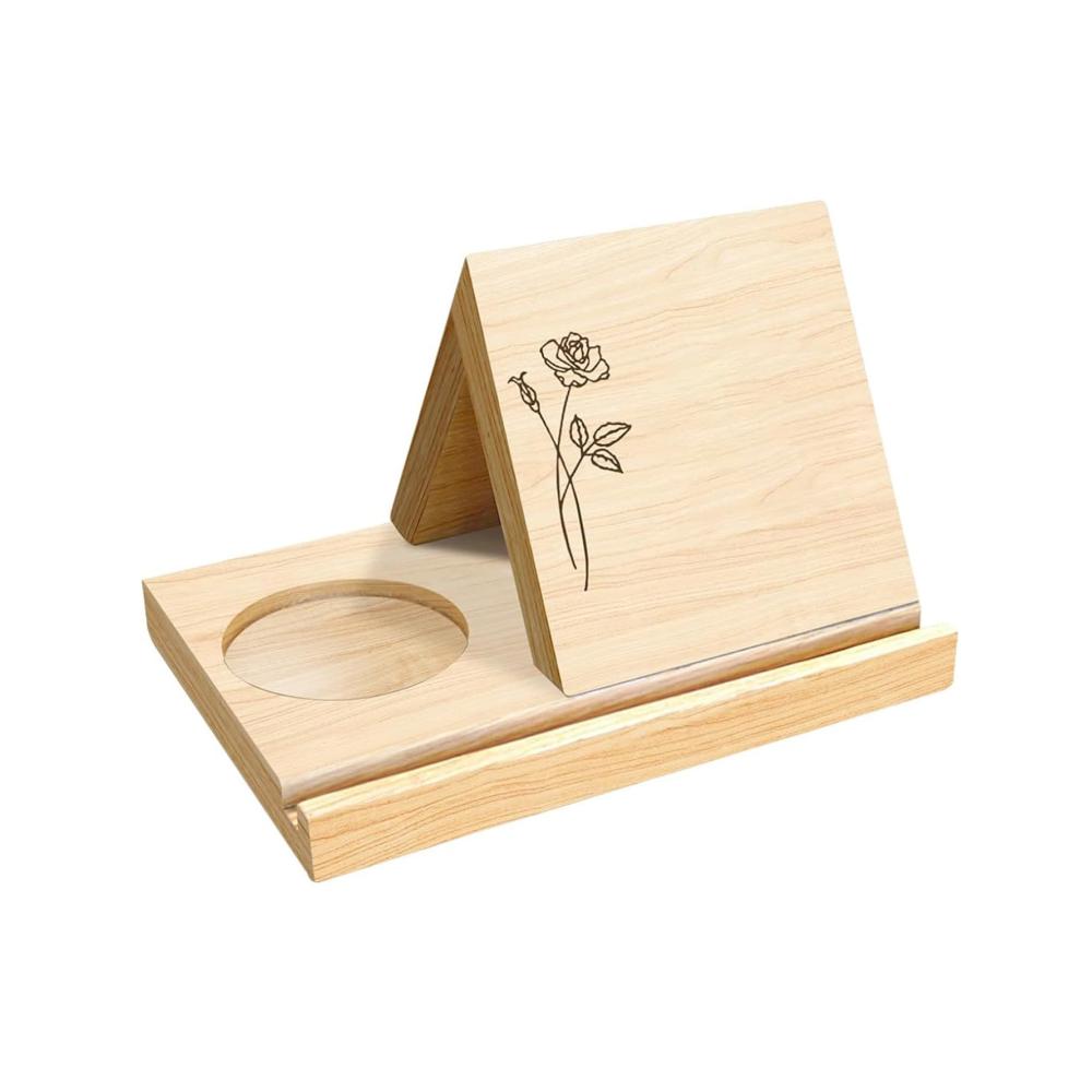Praktischer Kochbuchhalter Dreieckiger Buchständer aus Eiche | Holz Bücherregalhalter mit Getränkehalter | DIY Buchablage für