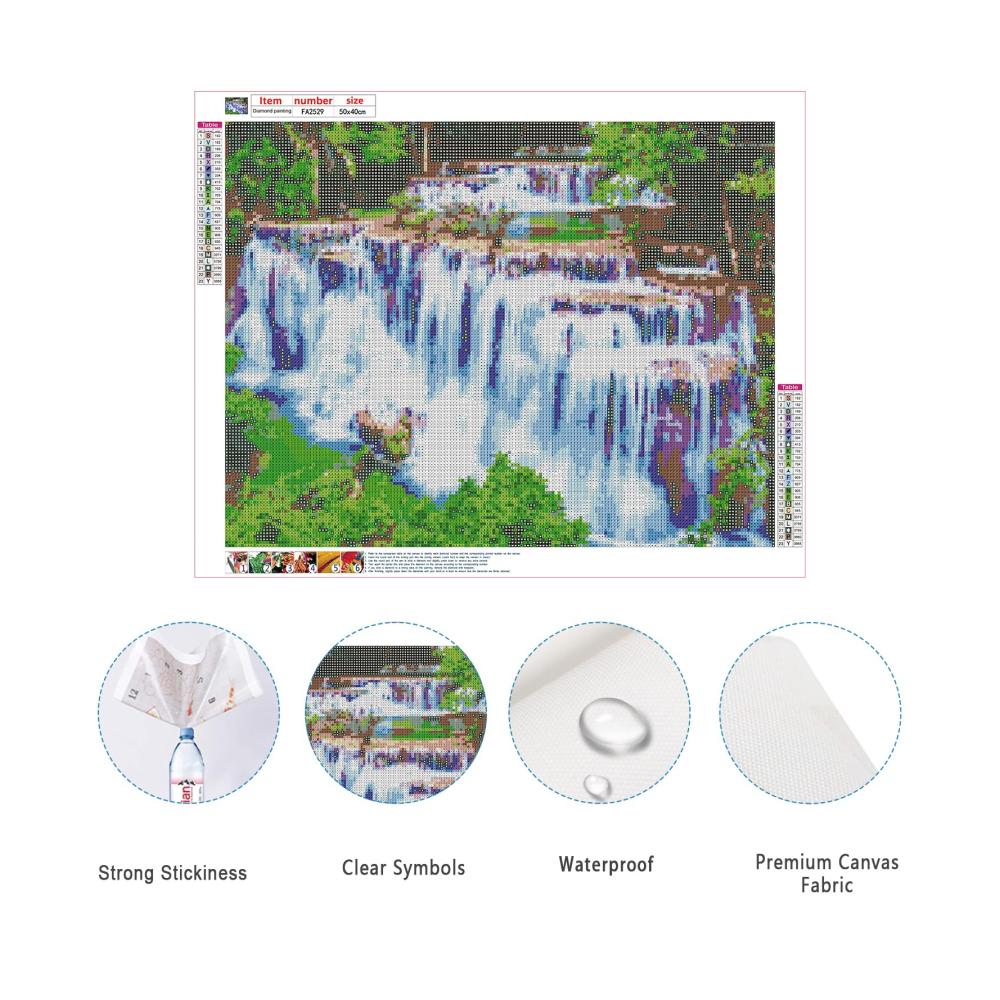 Diamant Malerei Erwachsene Vorbedruckte Kreuzstich Sets - Entdecken Sie die Schönheit von Wasserfällen mit diesem 50x40 cm Malen nach Zahlen Set. Echte Diamanten für ein funkelndes Meisterwerk der Natur. Perfekt für Diamond Painting Liebhaber die die Magie von Landschaften und Natur lieben