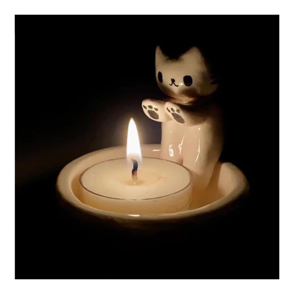 Cartoon Kätzchen Kerzenständer | Niedlicher Katzenwärmer für Teelichter | Handgemachter Kerzenhalter aus Metall | Perfektes Geschenk für Mädchen und Frauen | Katzenliebhaber Auswahl
