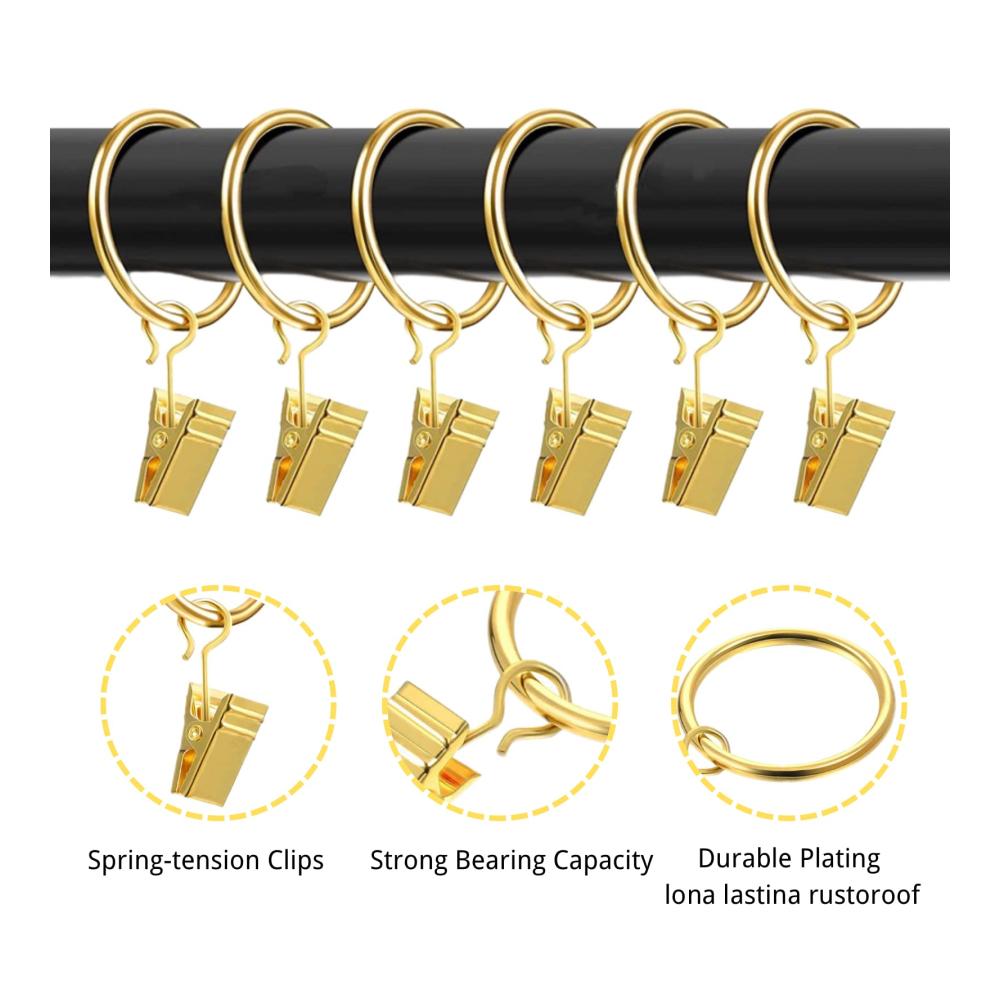 Premium Vorhangringe - 30er Set Starker Metalldekor Fenster Vorhangklammern mit Clip Rostfrei & Vintage - Passend für 1 Zoll Vorhangstangen (Gold) - Stilvolle Wohnraumgestaltung