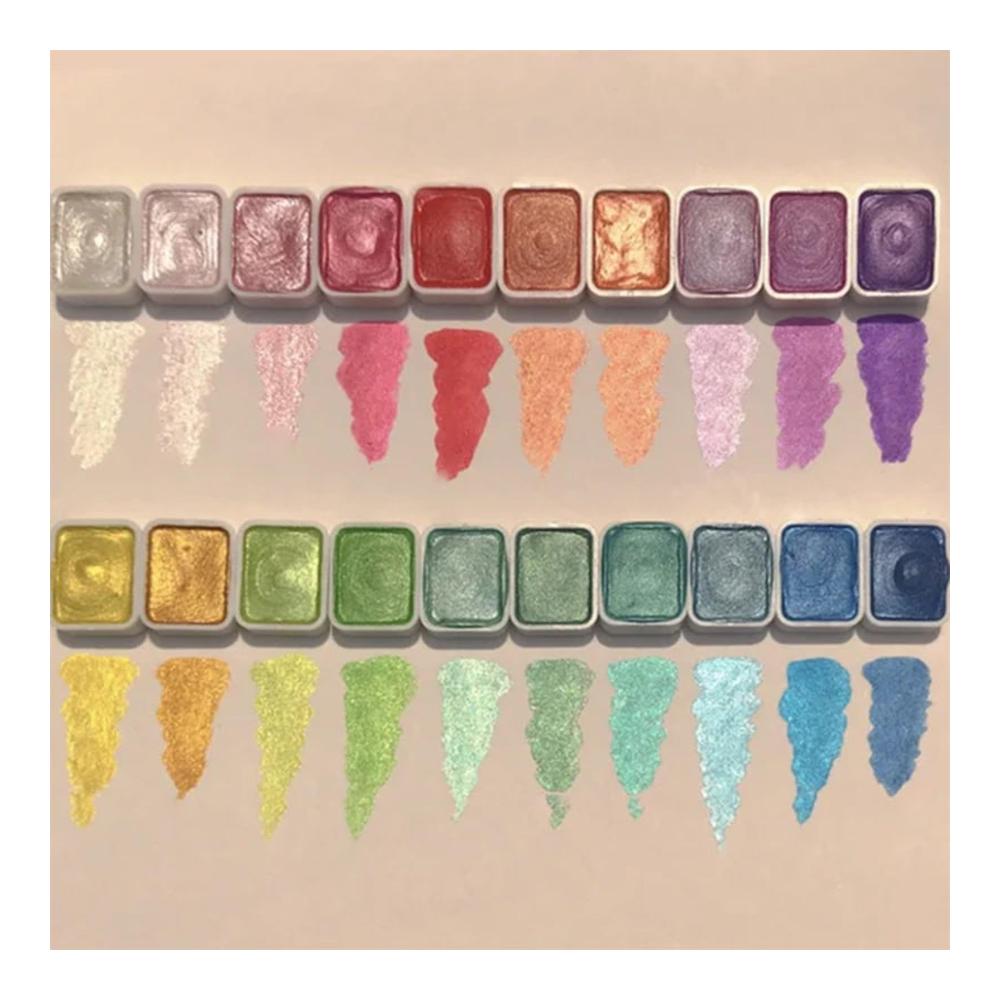 Kreative Vielfalt 20 Farben Aquarellmalfarben-Set mit Glitzereffekt | Tragbare Wasserfarbenbox mit Metallic- und Perlglanzfarben | Ideales Geschenk für Künstler und Malbegeisterte (1ml-A