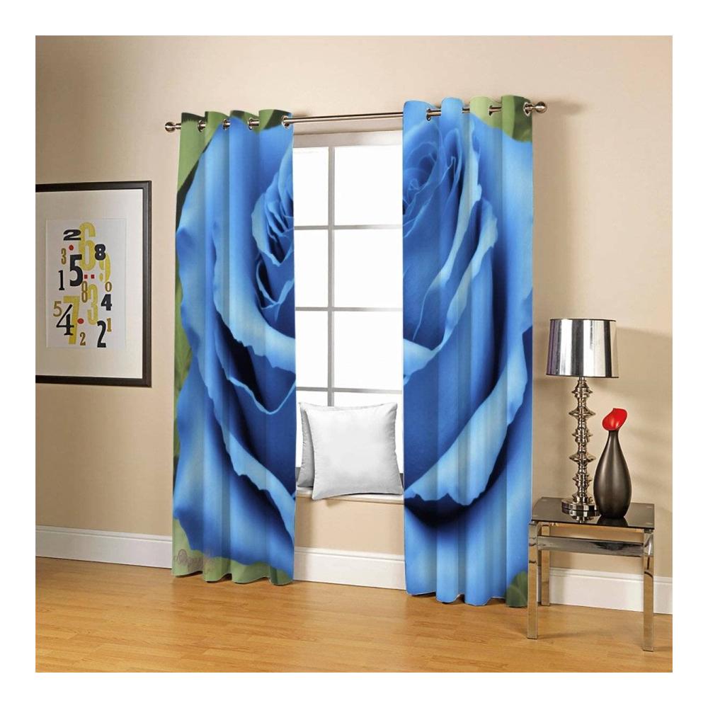 Romantische Blaue Rosen Gardinenschals - 2 Stück Blickdichte Vorhänge mit Ösen für Wohn- und Kinderzimmer - Verdunkelungsvorhang 234x137cm