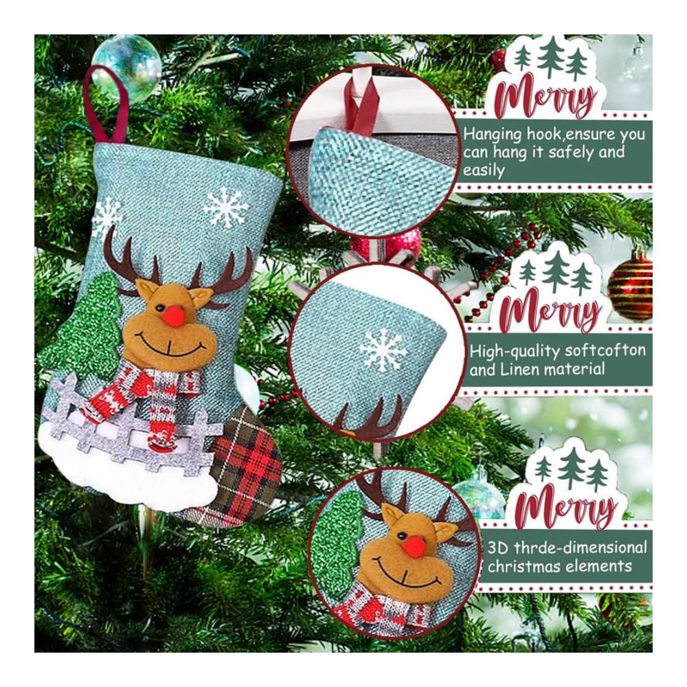 Nikolausstiefel 3er Set zum Befüllen - Weihnachtsstrumpf mit Rentier Bär und Weihnachtsmann - Süßigkeitenbeutel zum Aufhängen - Große Nikolaus Socken (23 * 15