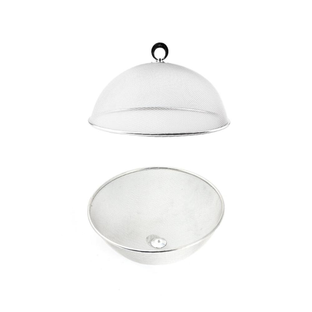 Fliegenschirm Edelstahl Fliegenhaube Mesh Lebensmittel Zelt Abdeckhaube 28CM - Praktische Abdeck- & Fliegenhauben für Picknick BBQ & mehr - Schützen Sie Essen vor lästigen Insekten - Hochwertiges Set inklusive Wintertisch Silber