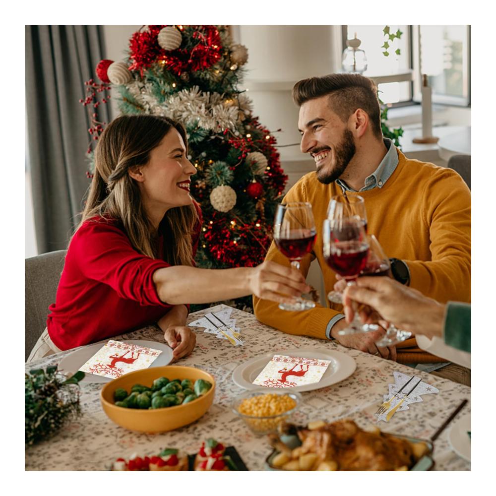 20 Stück Weihnachtsbaum Besteckhalter & -ständer Filz Tannenbaum Rentier Serviettenhalter Set für festliche Tischdekoration - Weihnachtsdekoration für Partys und Feiern
