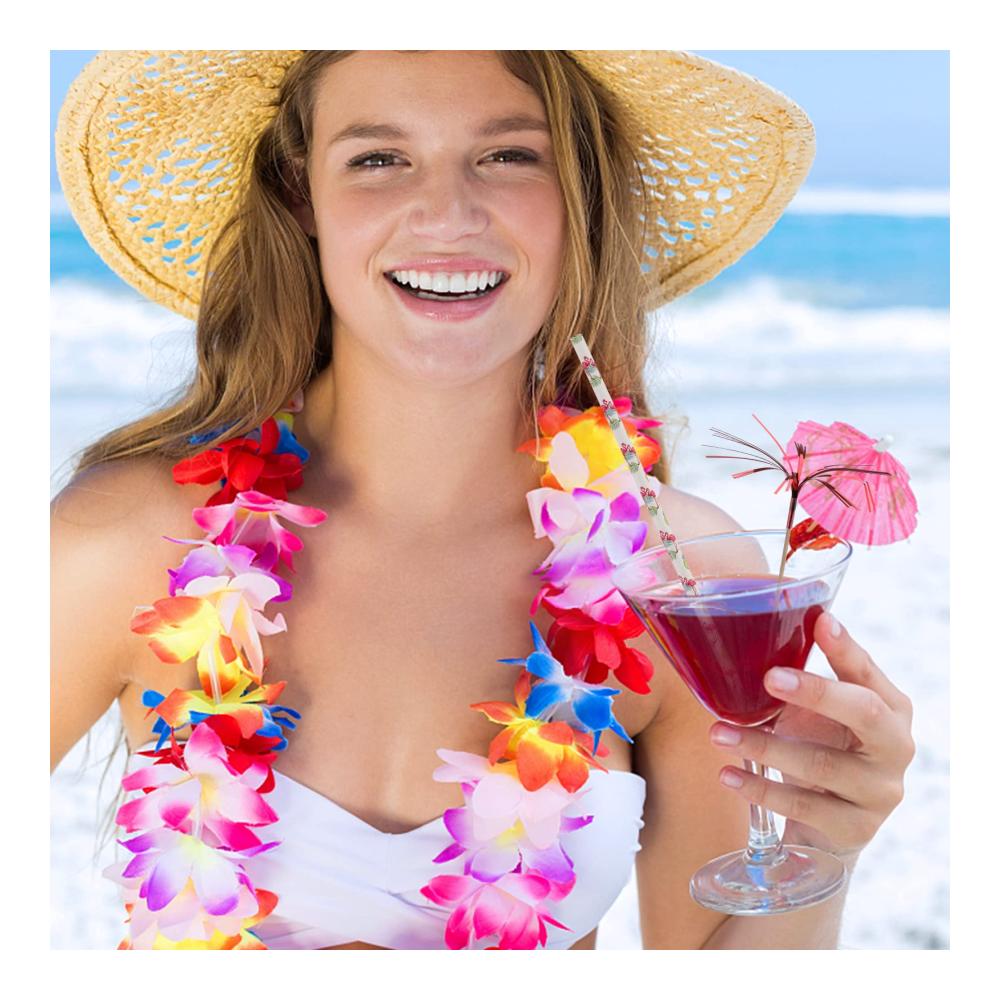 Strohhalme 200 Stück Biologisch Abbaubare Papierstrohhalme mit Sommermotiven für Flamingo- und Kaktusmuster ideal für Luau-Partys und Hochzeiten - Nachhaltiges Trinkvergnügen