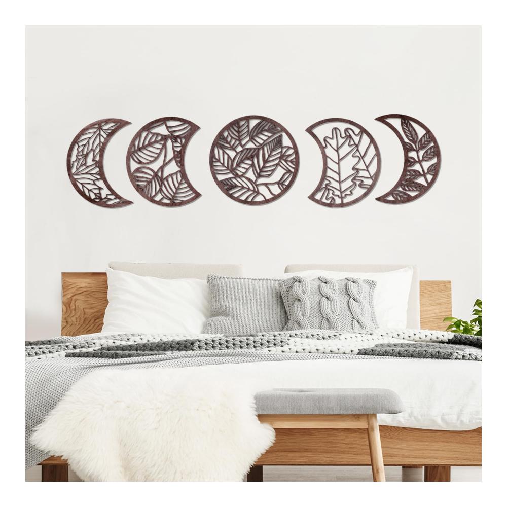 Entdecken Sie einzigartige Eleganz Moderne Wandskulpturen Set für Wohnzimmer & Schlafzimmer - Stilvolle Wanddeko aus Holz mit 3D-Effekt Mondphasen & Boho-Elementen - Atmosphärisches Braun für harmonisches Yoga-Dekor
