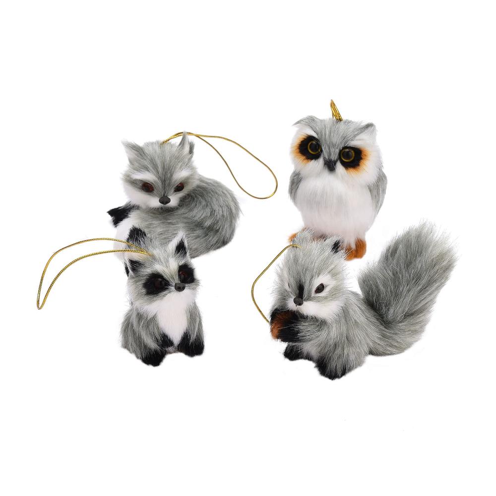 4er Set Niedliche Eulen-Anhänger aus Weißem Pelz - Waldtier Ornamente für Weihnachtsbaum und Partydekoration - Hängende Eulen-Ornamente für ein Gemütliches Z