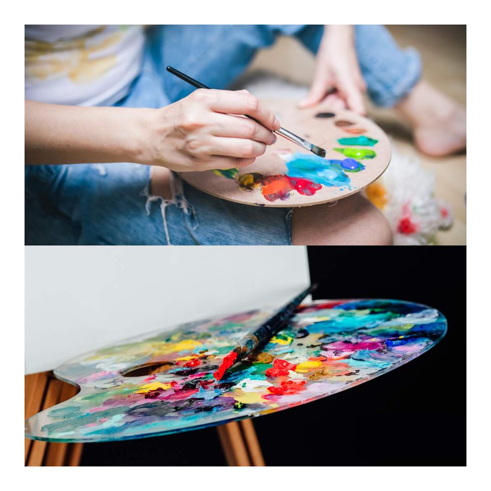 Malkästen Deluxe Hochwertige Winfred 2 Stück Holzmalpalette Set für Kinder & Künstler - Acryl Oval Mischpalette mit Daumenloch - Perfekte Farbmischpalette für Ölfarben Aquarell & Kunstmalerei