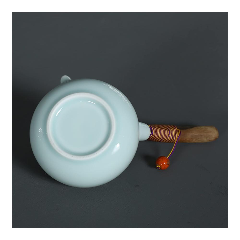 Kung Fu Tee Set Handgefertigte Celadon-Teekanne (220ml) mit Holzgriff - Ideal für schwarzen & grünen Tee - Kleine Keramikteekanne