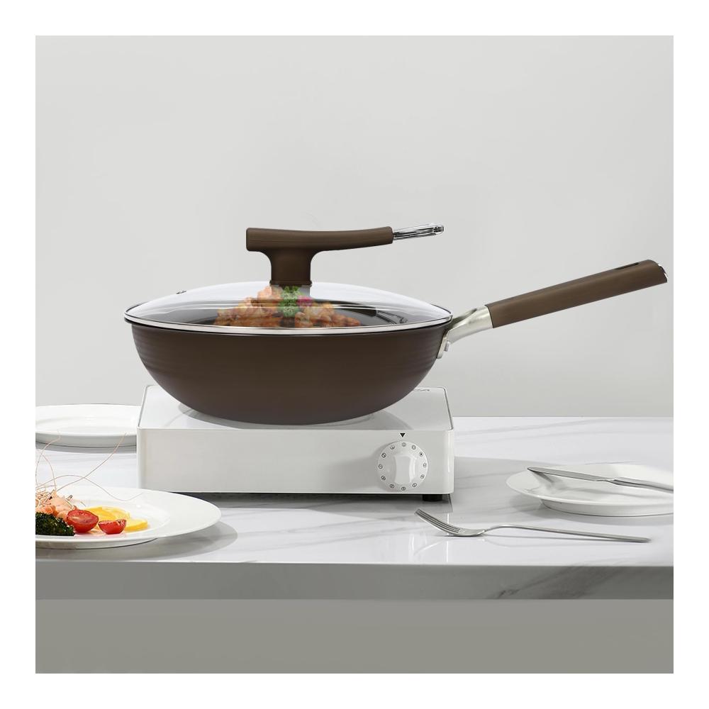 Premium 32cm Edelstahl Bratpfanne mit Deckel - Antihaft Kochpfanne für Alle Herdarten - Universelle Pfanne mit Vertieftem Boden für Perfekte Bratergebnisse - Robuste Beschichtung für Müh